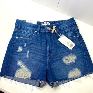 SWS Chelsea Vintage Ultra High Rise Dark Blue Wash Distressed Jean Shorts 5 NWT